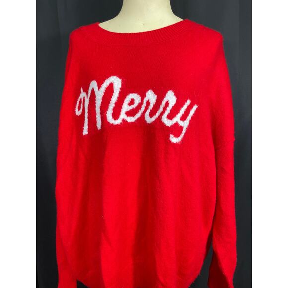 CeCe Christmas Sweater, Merry, Bright Red Soft Knit Large - Picture 2 of 6
